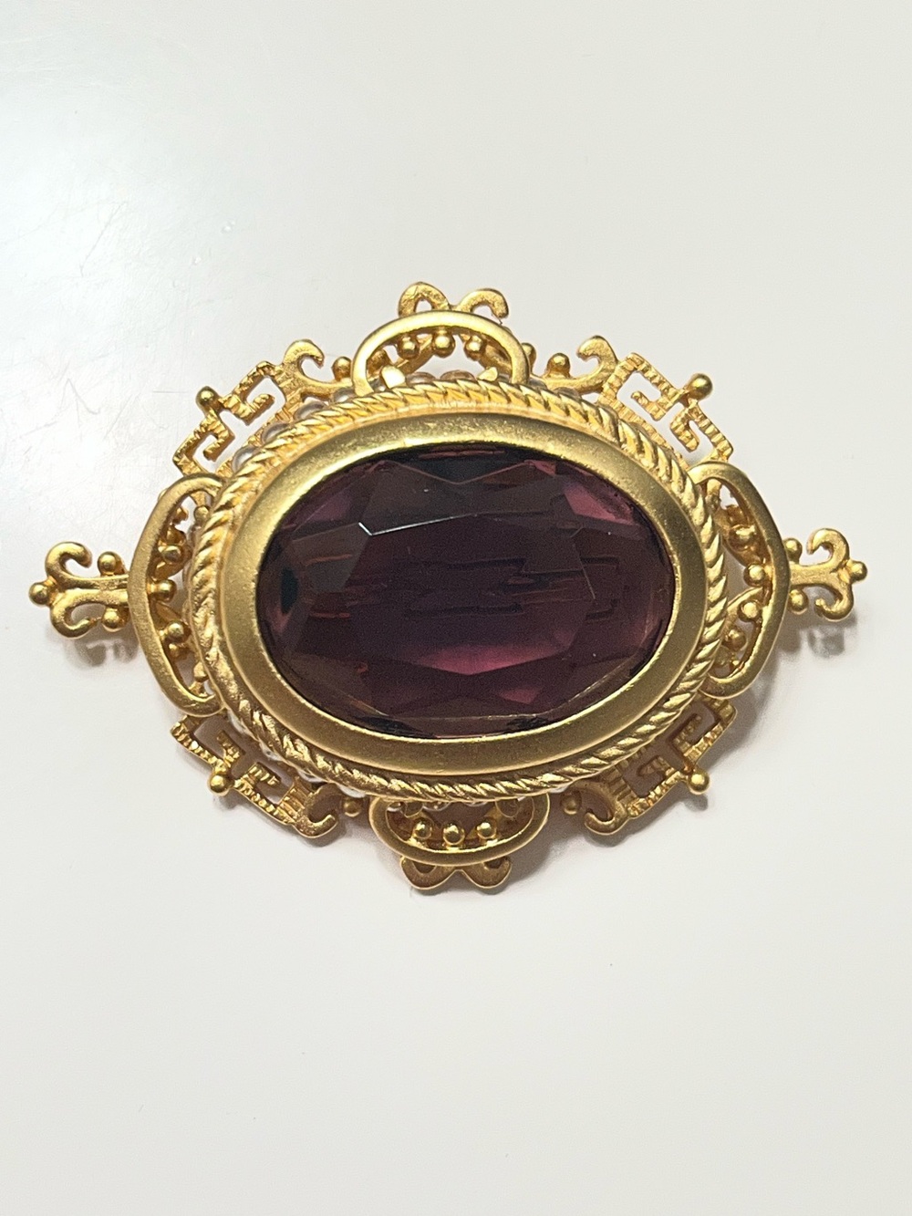 Vintage 90s Joan Rivers Victorian Amethyst Pearl Brooch Classics Collection Pin - Picture 2 of 14